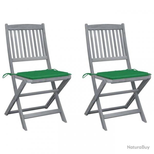 Chaises pliables d'extrieur 2 pcs avec coussins Bois d'acacia 3064541