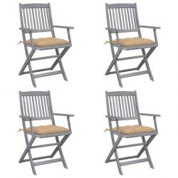 Chaises pliables d'extérieur 4 pcs avec coussins Bois d'acacia