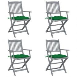 Chaises pliables d'extérieur 4 pcs avec coussins Bois d'acacia 3064529