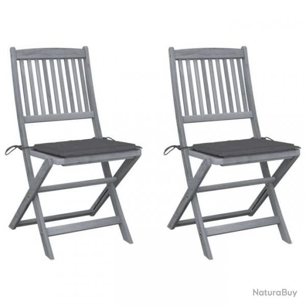 Chaises pliables d'extrieur 2 pcs avec coussins Bois d'acacia 3064536