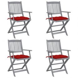 Chaises pliables d'extérieur 4 pcs avec coussins Bois d'acacia 3064530