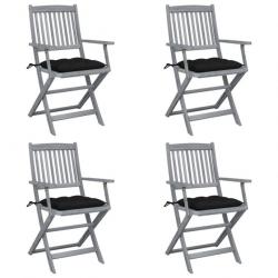 Chaises pliables d'extérieur 4 pcs avec coussins Bois d'acacia 3064531