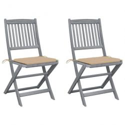 Chaises pliables d'extérieur 2 pcs avec coussins Bois d'acacia 3064539