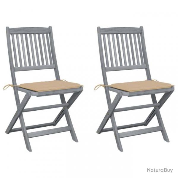 Chaises pliables d'extrieur 2 pcs avec coussins Bois d'acacia 3064539