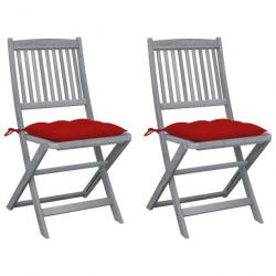 Chaises pliables d'extérieur 2 pcs avec coussins Bois d'acacia 3064557