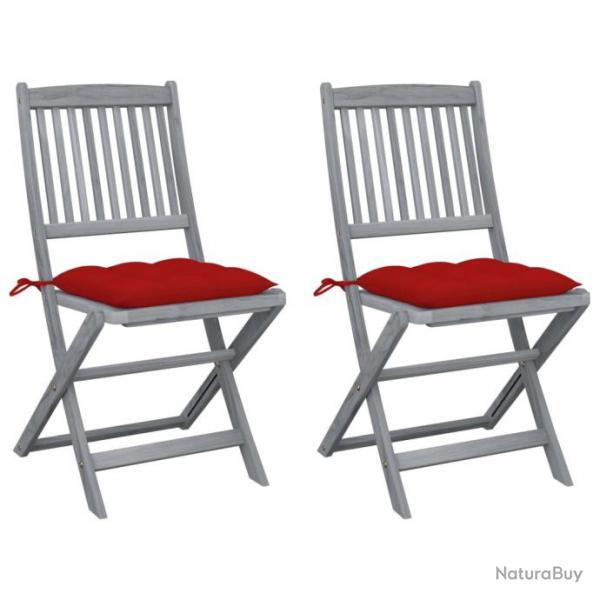 Chaises pliables d'extrieur 2 pcs avec coussins Bois d'acacia 3064557