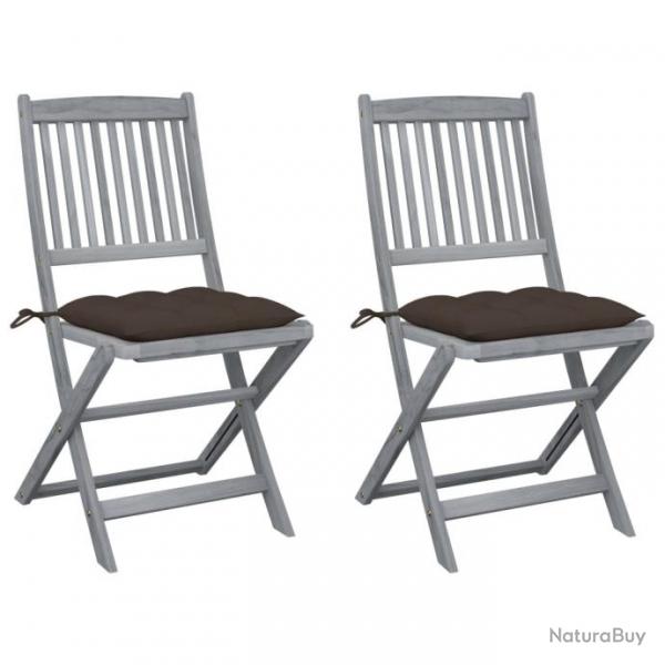 Chaises pliables d'extrieur 2 pcs avec coussins Bois d'acacia 3064559