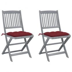 Chaises pliables d'extérieur 2 pcs avec coussins Bois d'acacia 3064560