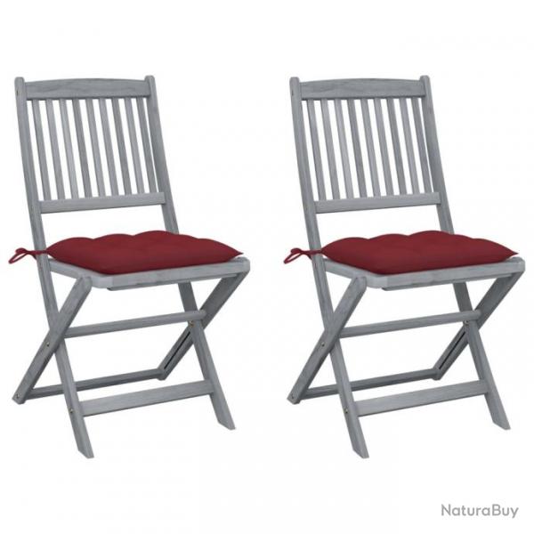 Chaises pliables d'extrieur 2 pcs avec coussins Bois d'acacia 3064560