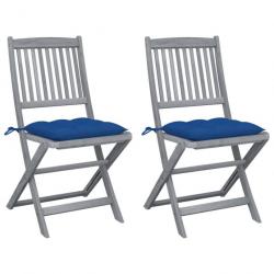 Chaises pliables d'extérieur 2 pcs avec coussins Bois d'acacia 3064561