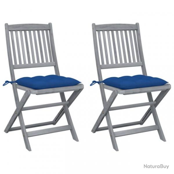 Chaises pliables d'extrieur 2 pcs avec coussins Bois d'acacia 3064561