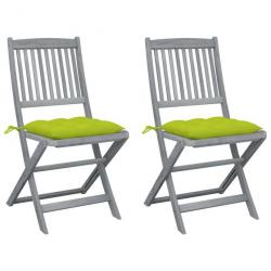 Chaises pliables d'extérieur 2 pcs avec coussins Bois d'acacia 3064562