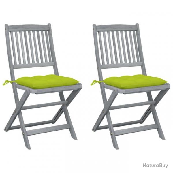 Chaises pliables d'extrieur 2 pcs avec coussins Bois d'acacia 3064562