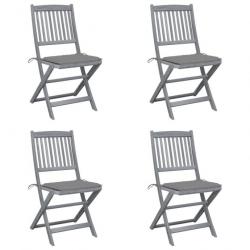 Chaises pliables d'extérieur 4 pcs avec coussins Bois d'acacia