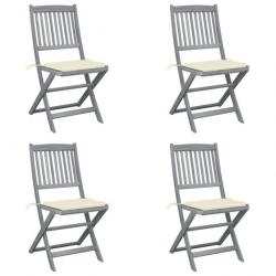 Chaises pliables d'extérieur 4 pcs avec coussins Bois d'acacia