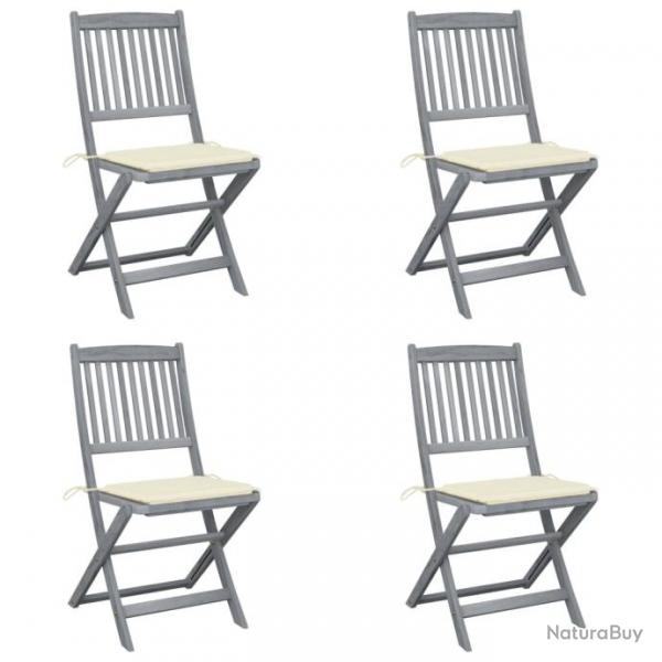 Chaises pliables d'extrieur 4 pcs avec coussins Bois d'acacia