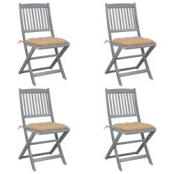 Chaises pliables d'extérieur 4 pcs avec coussins Bois d'acacia 3064581