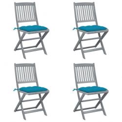 Chaises pliables d'extérieur 4 pcs avec coussins Bois d'acacia 3064582