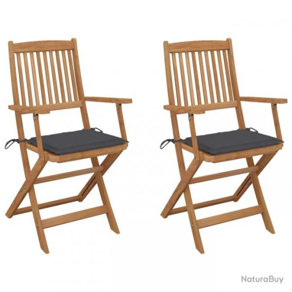 Chaises pliables de jardin 2 pcs avec coussins Bois d'acacia