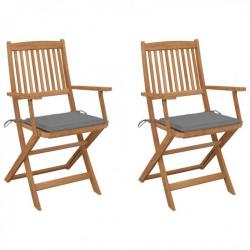 Chaises pliables de jardin 2 pcs avec coussins Bois d'acacia 3064591