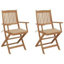 Chaises pliables de jardin 2 pcs avec coussins Bois d'acacia 3064593