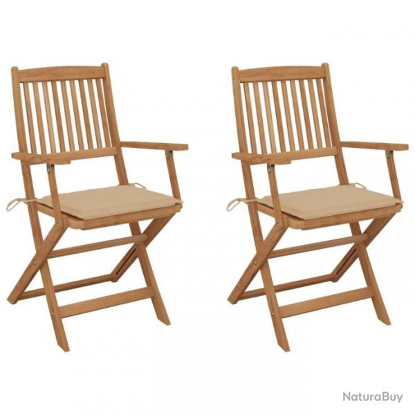 Chaises pliables de jardin 2 pcs avec coussins Bois d'acacia 3064593