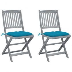 Chaises pliables d'extérieur 2 pcs avec coussins Bois d'acacia 3064555