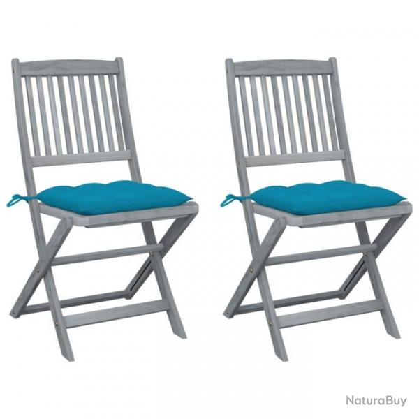 Chaises pliables d'extrieur 2 pcs avec coussins Bois d'acacia 3064555