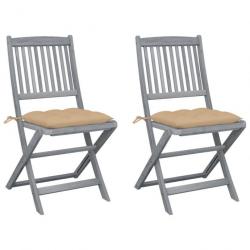 Chaises pliables d'extérieur 2 pcs avec coussins Bois d'acacia 3064554