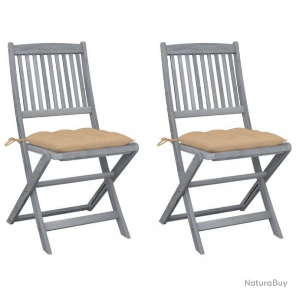 Chaises pliables d'extrieur 2 pcs avec coussins Bois d'acacia 3064554