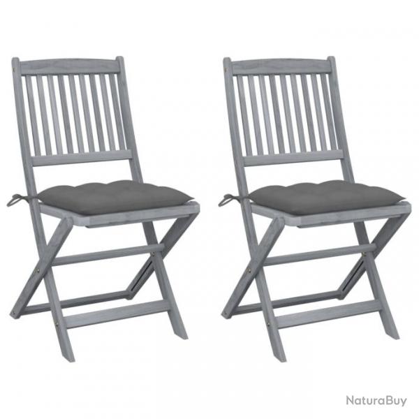 Chaises pliables d'extrieur 2 pcs avec coussins Bois d'acacia 3064552