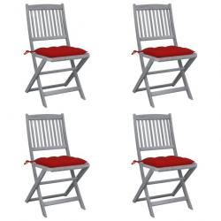 Chaises pliables d'extérieur 4 pcs avec coussins Bois d'acacia 3064584