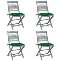 Chaises pliables d'extérieur 4 pcs avec coussins Bois d'acacia 3064583