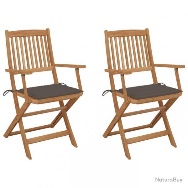 Chaises pliables de jardin 2 pcs avec coussins Bois d'acacia 3064598