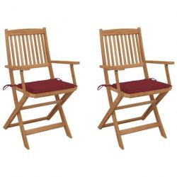 Chaises pliables de jardin 2 pcs avec coussins Bois d'acacia 3064599