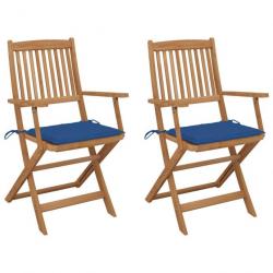 Chaises pliables de jardin 2 pcs avec coussins Bois d'acacia