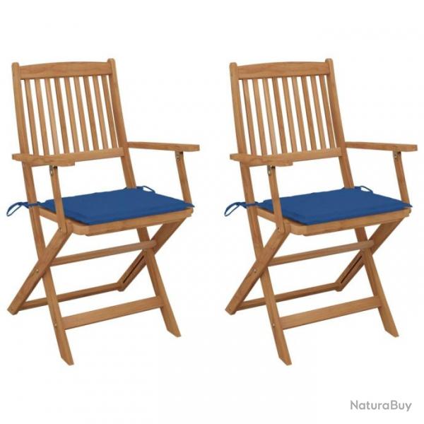 Chaises pliables de jardin 2 pcs avec coussins Bois d'acacia