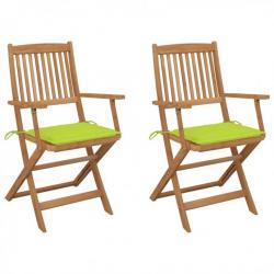 Chaises pliables de jardin 2 pcs avec coussins Bois d'acacia 3064601