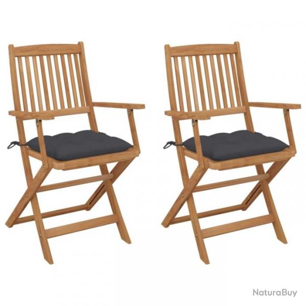 Chaises pliables de jardin 2 pcs avec coussins Bois d'acacia 3064605