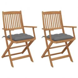 Chaises pliables de jardin 2 pcs avec coussins Bois d'acacia 3064606