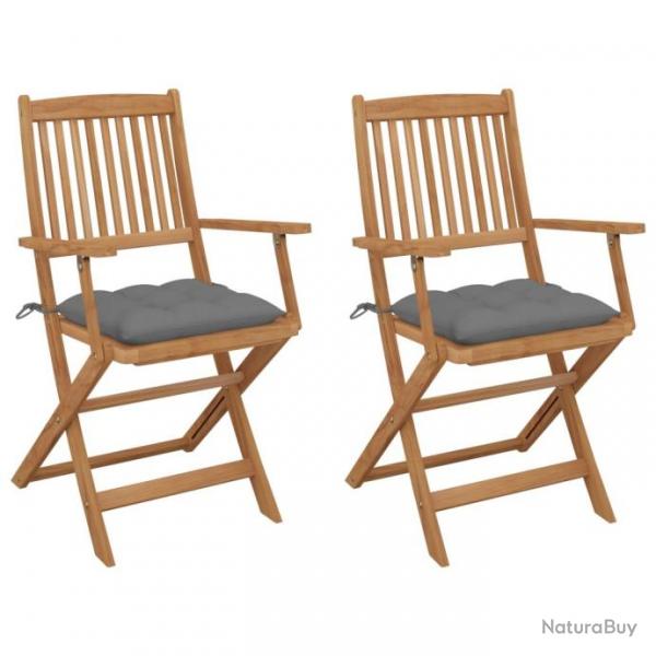 Chaises pliables de jardin 2 pcs avec coussins Bois d'acacia 3064606