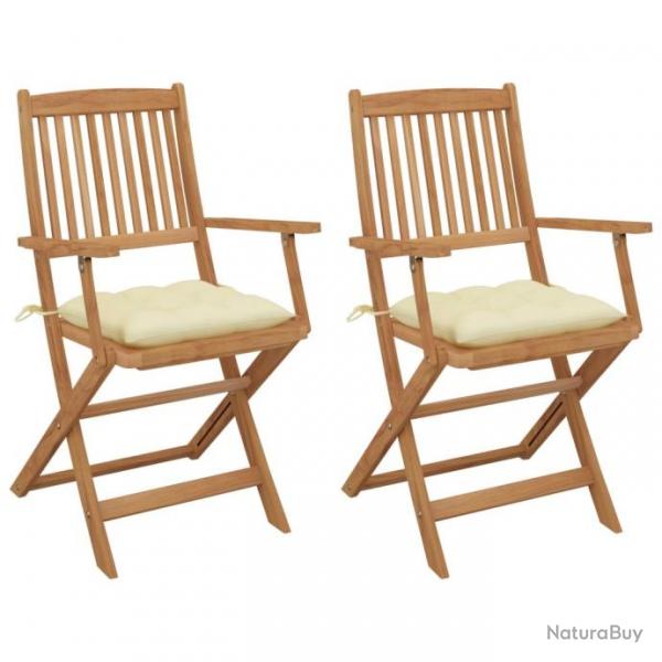 Chaises pliables de jardin 2 pcs avec coussins Bois d'acacia 3064607