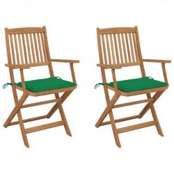 Chaises pliables de jardin 2 pcs avec coussins Bois d'acacia 3064595