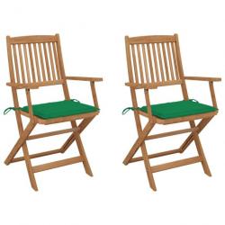 Chaises pliables de jardin 2 pcs avec coussins Bois d'acacia 3064595