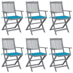 Chaises pliables d'extérieur 6 pcs avec coussins Bois d'acacia 3065417