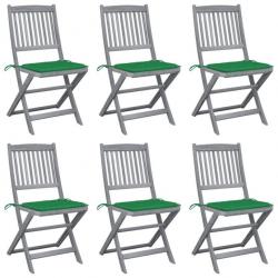 Chaises pliables d'extérieur 6 pcs avec coussins Bois d'acacia