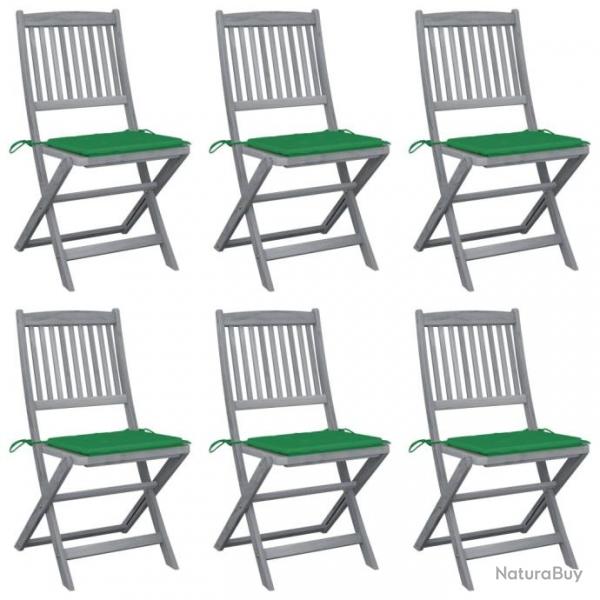 Chaises pliables d'extrieur 6 pcs avec coussins Bois d'acacia