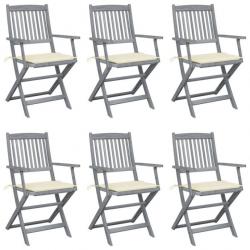 Chaises pliables d'extérieur 6 pcs avec coussins Bois d'acacia 3065409