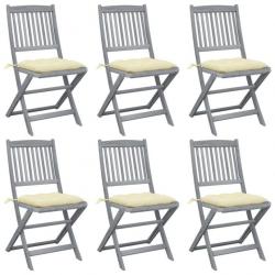 Chaises pliables d'extérieur 6 pcs avec coussins Bois d'acacia