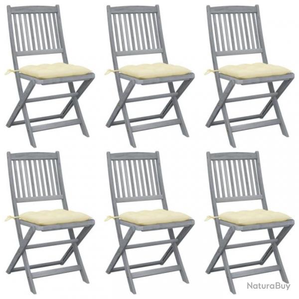 Chaises pliables d'extrieur 6 pcs avec coussins Bois d'acacia